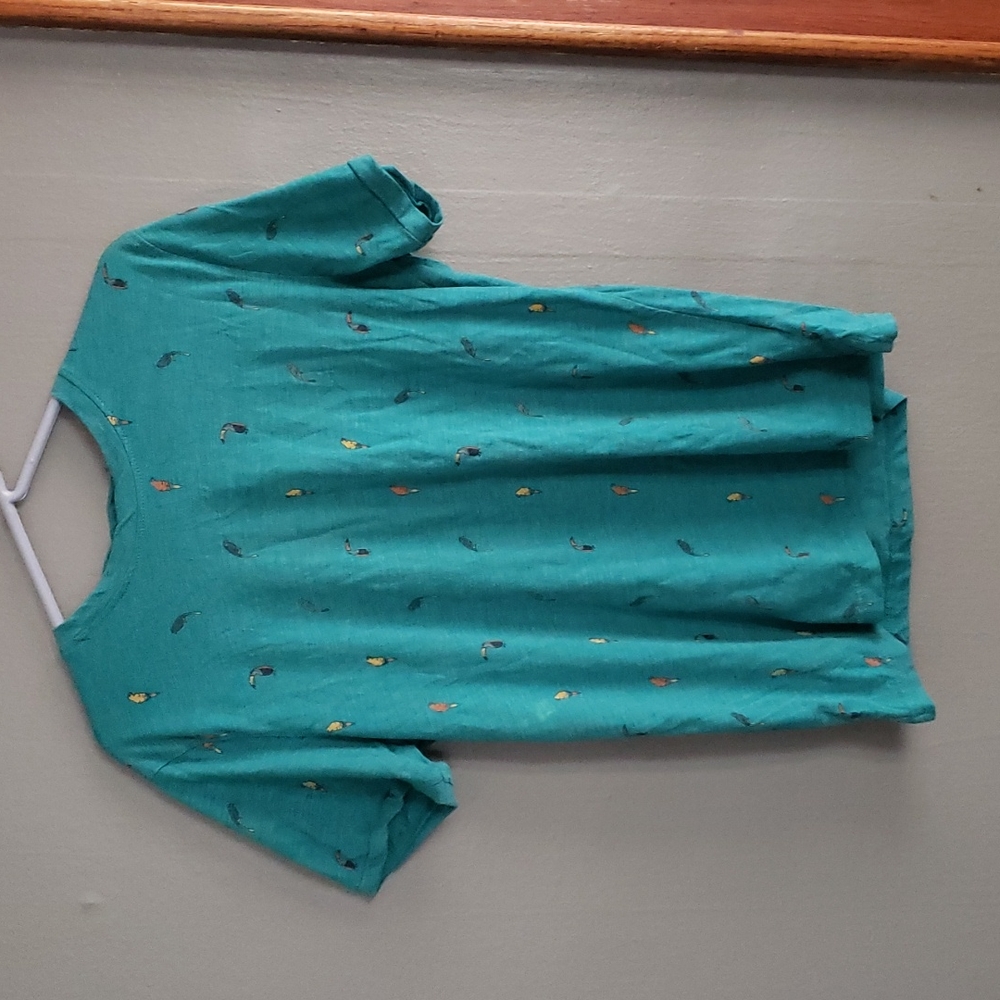 Teal shirt with tropical bird print